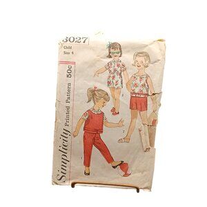 Vintage Simplicity Childs Sewing Pattern 3027 Size 4 Retro 1960s Playsuit Blouse